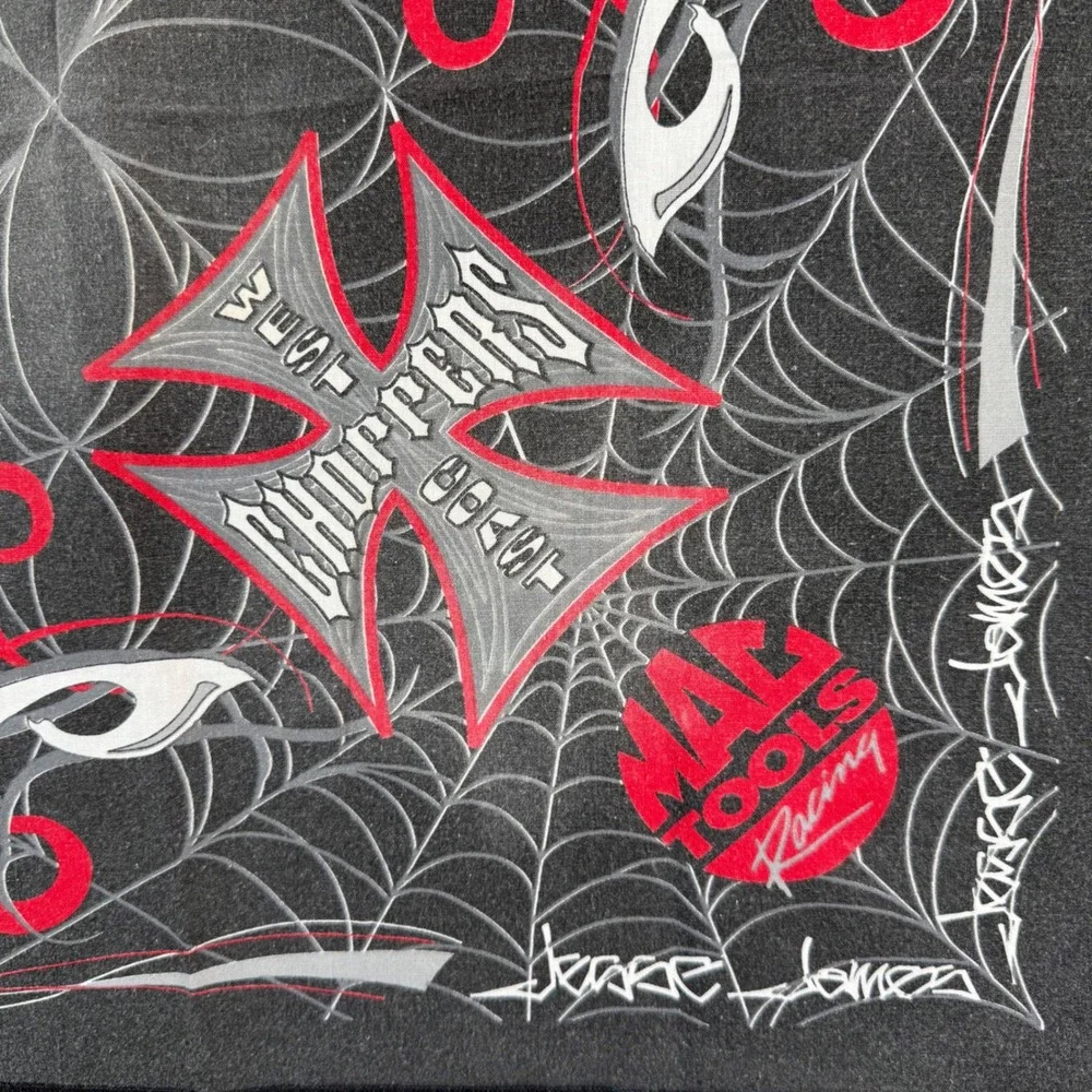 West Coast Choppers Jesse James Bandana Black Red Spiderweb Iron Cross Mac Tools